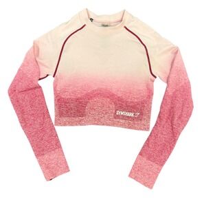 Gymshark Adapt Ombre Seamless Long Sleeve Crop Top Pink White Small Thumbholes